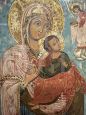 Vergine col Bambino - Icona russa dell'800 intagliata, dipinta e dorata                            