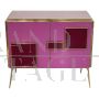 Credenza anni '80 in vetro rosa con maniglie illuminate a Led                            