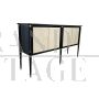 Credenza in art déco in legno nero e pergamena                            
