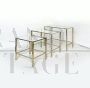 Set di 3 tavolini a nido in ottone e vetro, vintage 1970                            