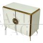 Credenza a due ante in vetro bianco con maniglia in ottone