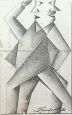 Uomo Doppio, disegno Futurista Cubista di Erto Zampoli, matita su cartoncino