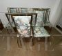 Set di 6 sedie in stile Romeo Rega in ottone e tessuto floreale