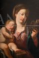 Dipinto antico olio su tela raffigurante Madonna col bambino dormiente