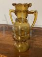 Antico vaso in vetro Murano color ambra di fine '800, decorato in rilievo                            