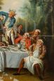 Banchetto di aristocratici in campagna - dipinto antico olio su tela dell'800                            