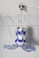 Lampadario Mazzega in vetro di Murano a campana blu e bianco, anni '70                            