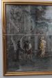 Filippo Carcano - Dipinto acquarello con architettura e personaggi, XIX secolo