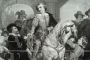 Stampa antica raffigurante Van Dyck che saluta Rubens per andare in Italia