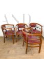 Set di 4 sedie Art Déco a pozzetto in legno e skai bordeaux, Italia anni '40
