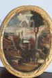 Antico dipinto ovale olio su tela con paesaggio di scuola italiana, XVIII secolo