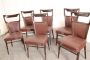 Sei sedie uniche Vittorio Dassi anni '50 in legno e Skai