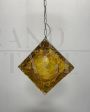 Lampadario con doppia piastra in vetro di Murano ambra attribuito a Mazzega