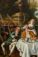 Banchetto di aristocratici in campagna - dipinto antico olio su tela dell'800