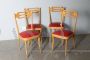 Set di 4 sedie di modernariato in acero e skai rosso, anni '50                            