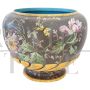 Vaso vintage in ceramica dipinta con fiori, farfalle e uccelli