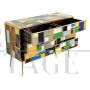 Cassettiera comò design rivestita con vetri di Murano multicolore, anni '80