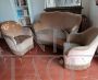 Salottino anni '50, divano e poltrone in velluto beige