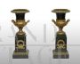 Coppia di vasi cassolette antichi Carlo X in bronzo dorato e bronzo patinato                            