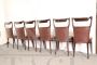 Sei sedie uniche Vittorio Dassi anni '50 in legno e Skai