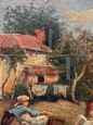 Dipinto Scena Campestre con lavandaie, Scuola Posillipo, olio su tavola 