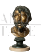 Scultura antica in bronzo raffigurante testa del filosofo Seneca, Napoli '900                            