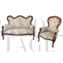 Set da salotto divano e poltrona in noce stile Luigi Filippo, primi '900