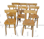 Set di 8 sedie bistrot vintage in legno chiaro di faggio, anni '50                            