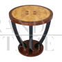 Tavolino rotondo in stile Art Déco in radica di betulla e palissandro                            