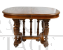 Tavolo allungabile antico Enrico II Francese in massello di noce                            