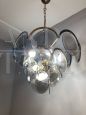 Lampadario Murano Vistosi anni '60, vetro fumé e ottone