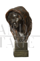 Anna - Scultura antica in bronzo con busto di donna firmata Gemito