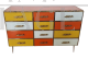 Cassettiera con 12 cassetti in vetro colorato giallo e arancione                            