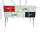 Cassettiera consolle in vetro bianco blu e rosso con maniglie a pesce                            