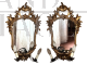 Coppia di applique in bronzo con specchio in stile Barocchetto veneziano                            