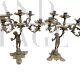 Coppia di candelabri in bronzo del '900 a cinque fiamme con putti                            