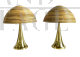 Coppia di lampade da tavolo a fungo in ottone e bamboo                            