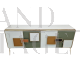Credenza madia design con ante in vetro multicolore, anni '80                            