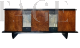 Credenza Art Déco anni '30 in palissandro e olmo con vetri serigrafati                            