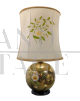 Lampada in ceramica dorata con decoro floreale di Ghinza, anni '70                            