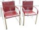 Coppia di poltroncine in ottone e cuoio bordeaux, anni '70