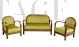 Salotto Art Déco con divano e poltrone in velluto giallo senape                            