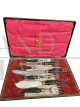 Servizio di coltelli da arrosto Harrison Fisher in argento sheffield e corno del 1890