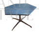 Tavolino vintage esagonale con piano in alcantara azzurro                            