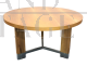 Tavolo mid-century rotondo con tre gambe in legno e acciaio                            