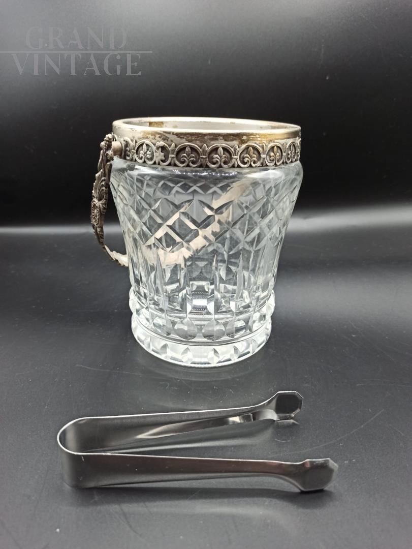 Secchiello portaghiaccio anni '20 in cristallo di Boemia e argento
