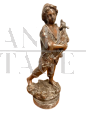 Antonio Cinque - antica scultura di pastorella in bronzo, Napoli '800                            