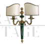 Applique a due luci in stile antico con doppio paralume in stoffa                            
