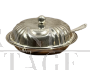 Ciotola zuppiera in argento con coperchio e cucchiaino, anni ‘40                           