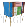 Comò design in vetro di Murano multicolore a due cassetti                            